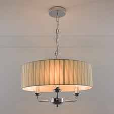 3 Arm Chandelier with a Pleated Shade available in Cream, Grey and Navy colours
