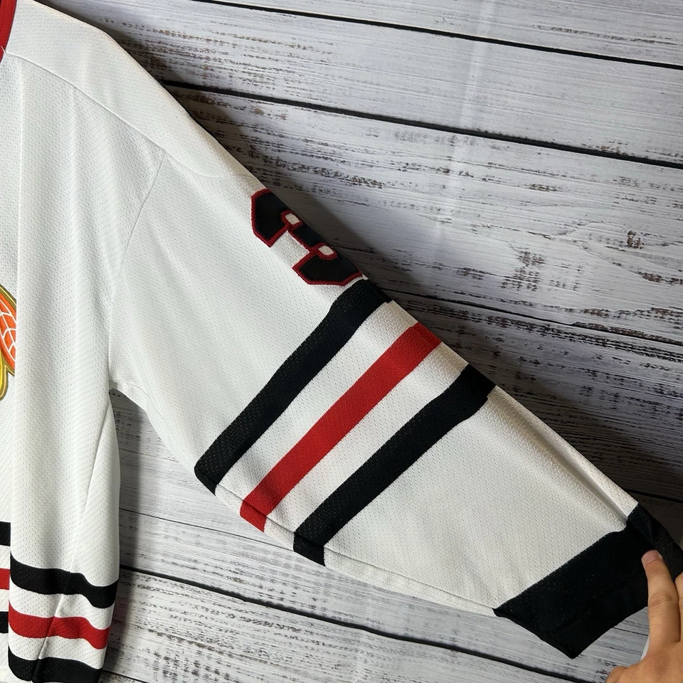 Camiseta deportiva cosida vintage CCM Chicago Blackhawks Ed Belfour #30 de la NHL para hombre grandes defectos Foto 4 de 4