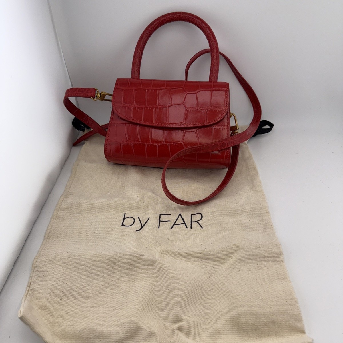 By Far Mini Red Crocodile Embossed Leather Bag - Red- | eBay
