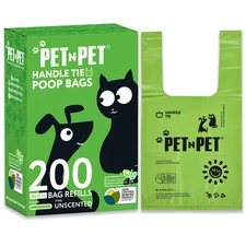 PET N PET Poop Bags 200 Counts Unscented Dog Poop Bags with Easy Tie Handles
