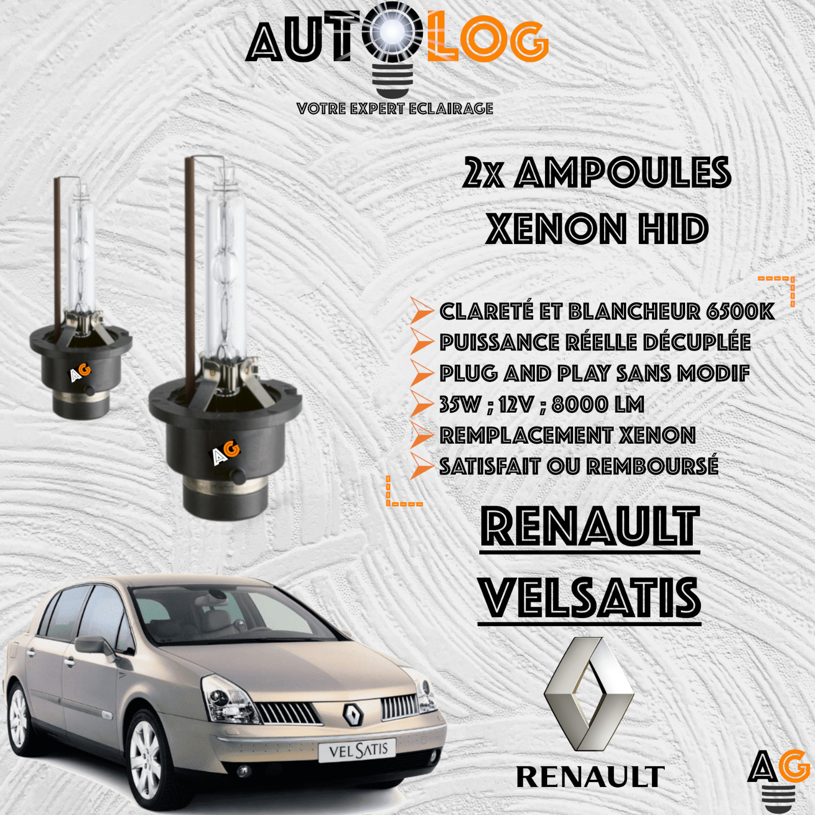 Kit ampoule xénon HID Renault Vel Satis bloc optique de rechange 12V
