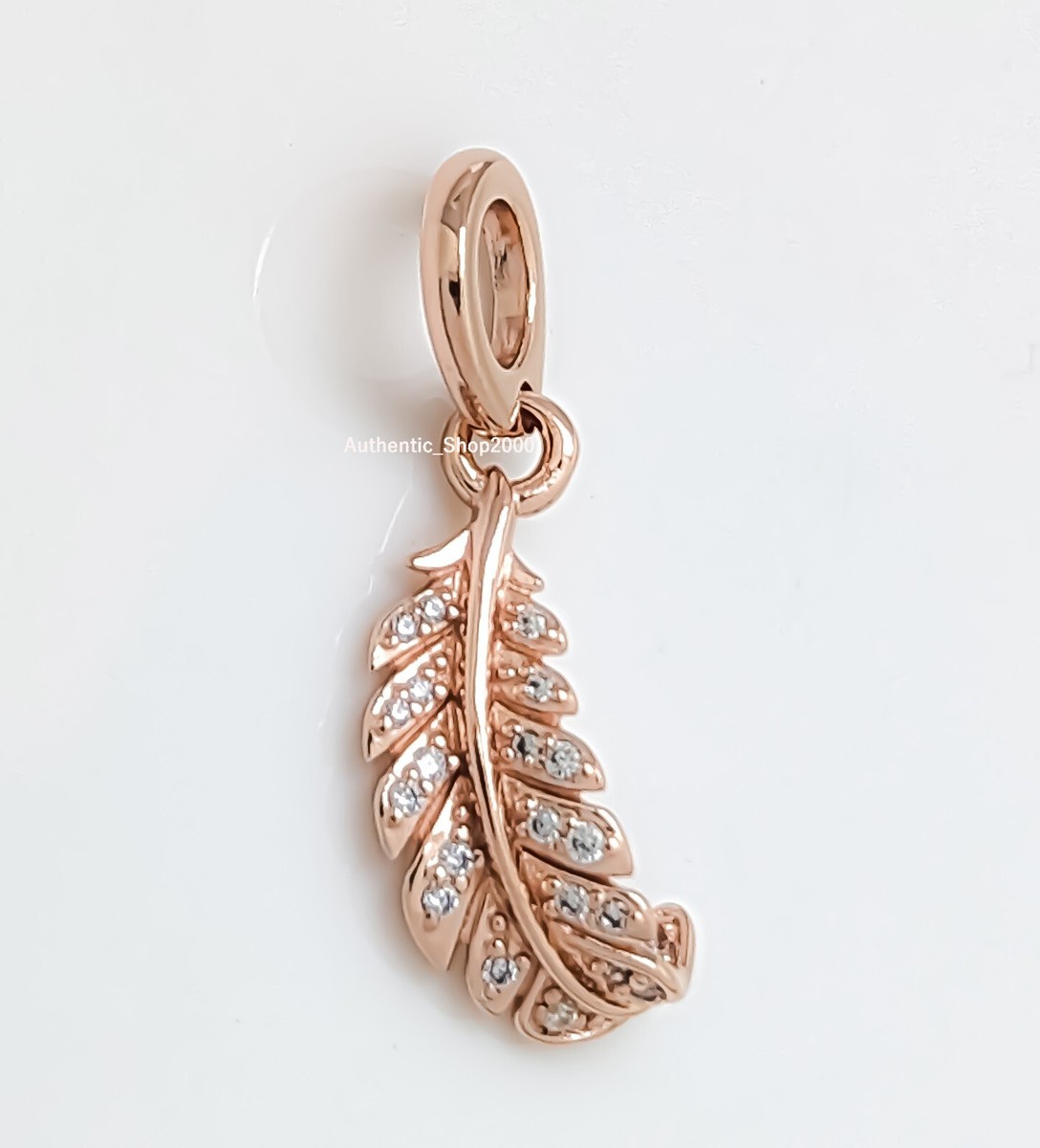 New 100% PANDORA Rose Gold Floating Curved Feather Dangle Charm - Main Image