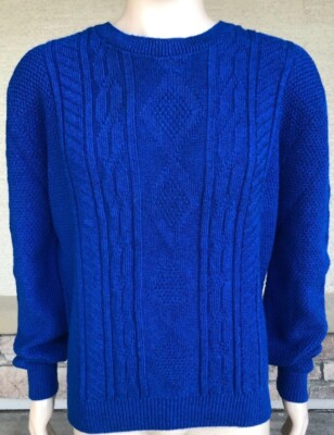 Vintage 80s 90s Bernette Cable Knit Sweater USA Made Size XL Blue