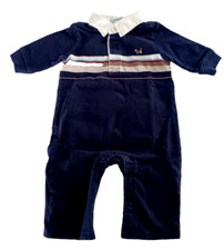 Janie and Jack 0-3m boy romper collar elbow patches navy blue
