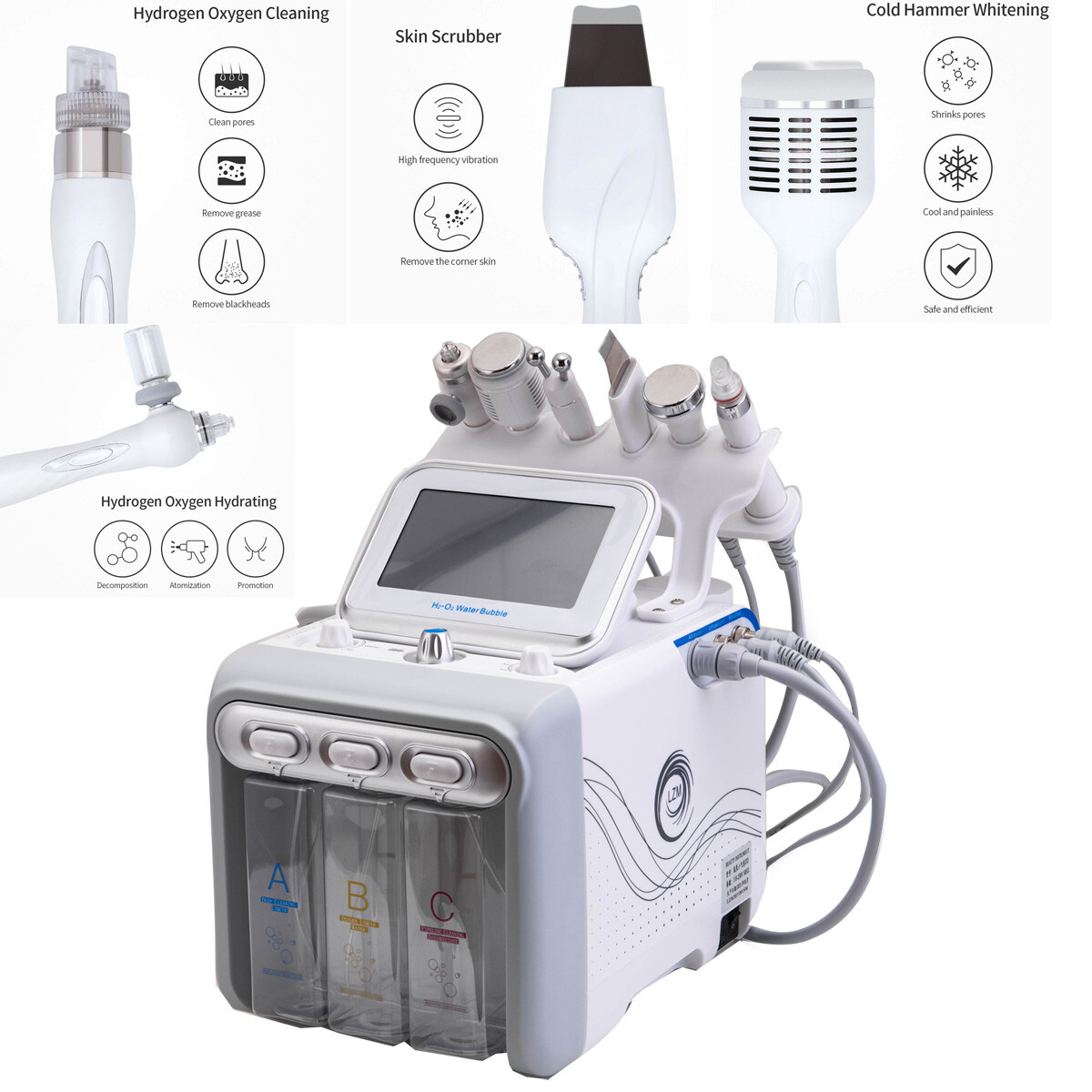 Hydrogen-Oxygen Facial Machine 6 in 1 Hydra Face Care Device for