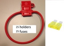 (25) 14 Gauge Atc Fuse Holder With Cover + (25) 20 Amp Fuses In-line 14 Ga. Usa