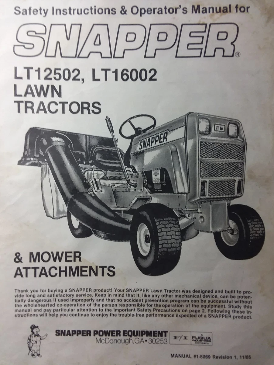 Snapper LT 12 LT 16 Riding Lawn Garden Tractor Mower Operators
