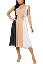 Nina Leonard Women's Colorblock Dress w Smocked Back Black/Tan