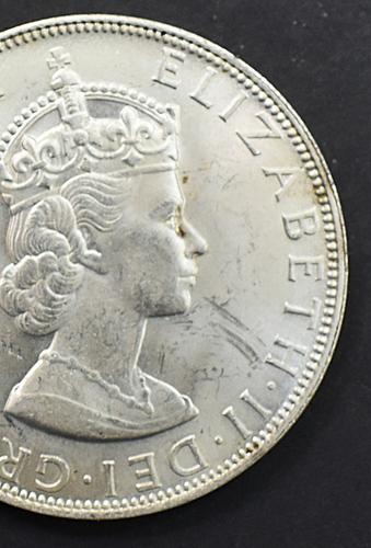 MONETA CORONA ARGENTO 1964 REGINA ELISABETTA LEONE NAUFRAGIO scudo data divisa, errore - Foto 5 di 6