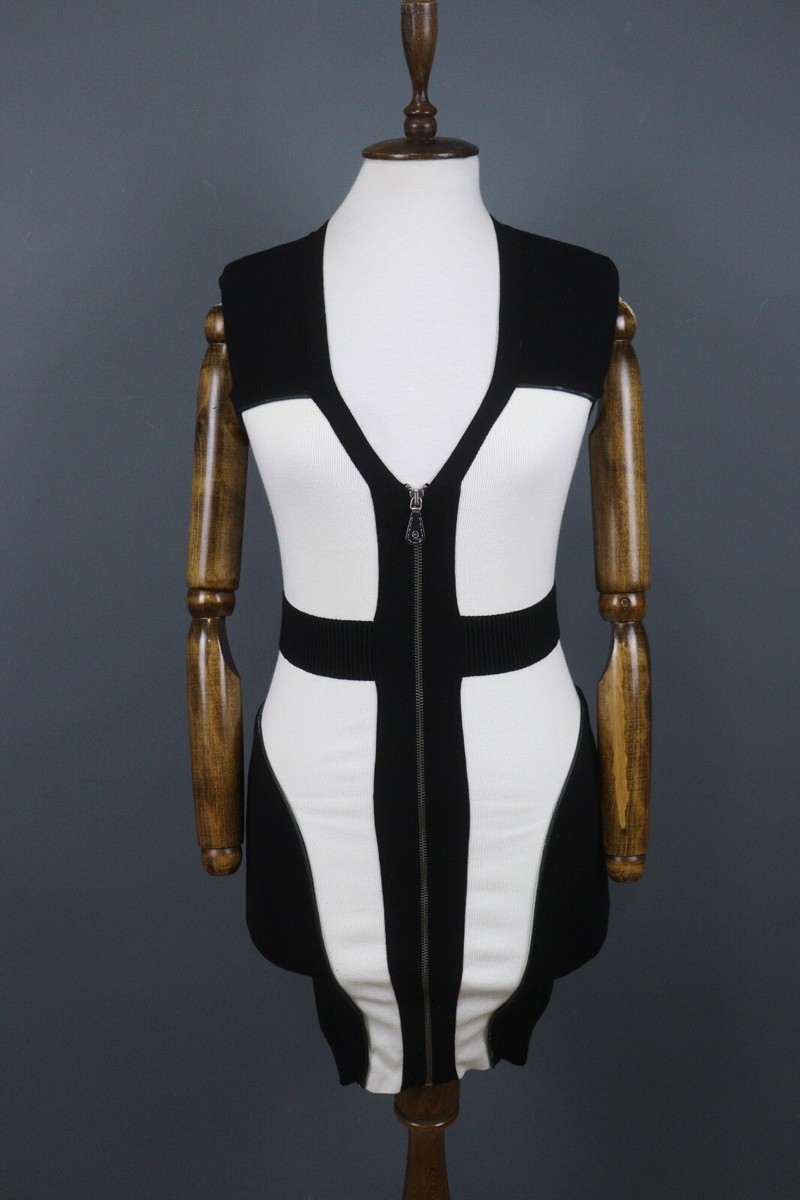 Alexander McQueen Black and White Full ZIp Bodycon Tank Sweater