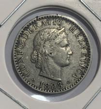 1893 Switzerland 20 Rappen Coin