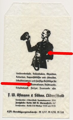 142555: VERKAUFSTÜTE für Uniformen Effekten, Knöpfe Haken, F.W. Aßmann