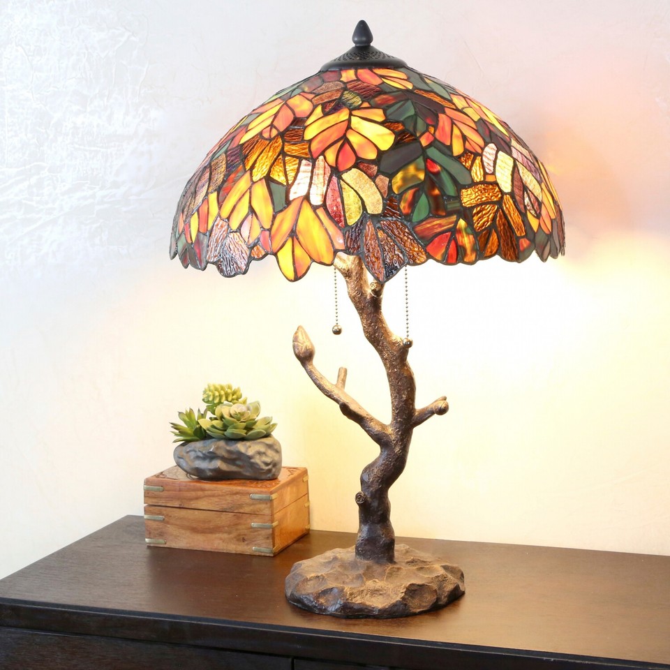 Tiffany Style Table Lamp Tree Table Reading Desk Accent Stained Glass ...