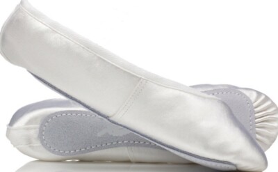 Weiße Satin Ballerinas mit voller Wildledersohle Kind 7 bis Erwachsene 7
