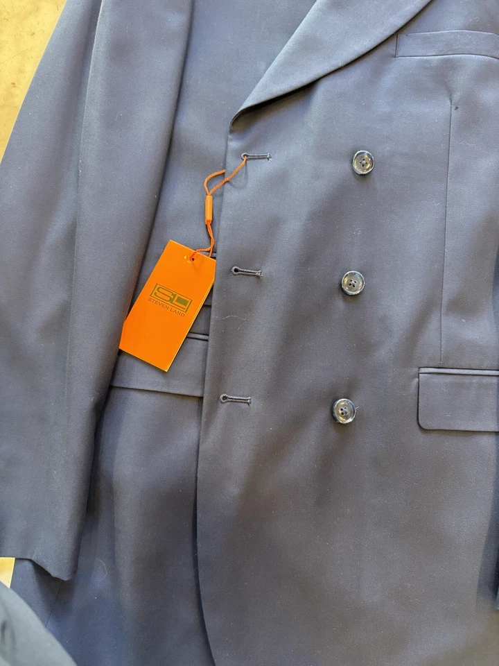 NUEVO CON ETIQUETAS STEVEN LAND Traje Clásico Para Hombre Color Azul Doble Pecho Talla 44L Foto 3 de 4