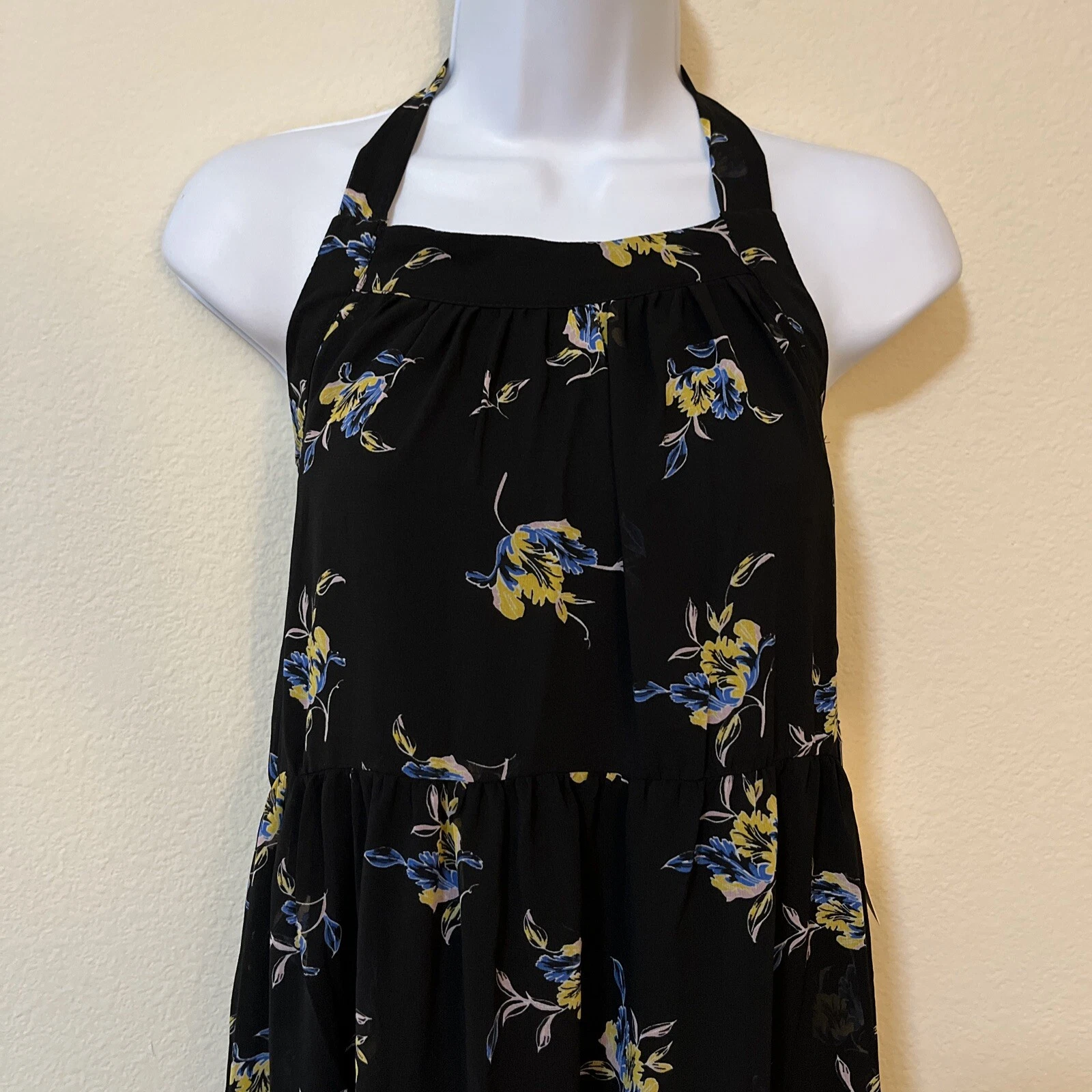 VETEMENTS Maxi abito foderato contadino Who What Wear Halter floreale a strati cottage core taglia XS