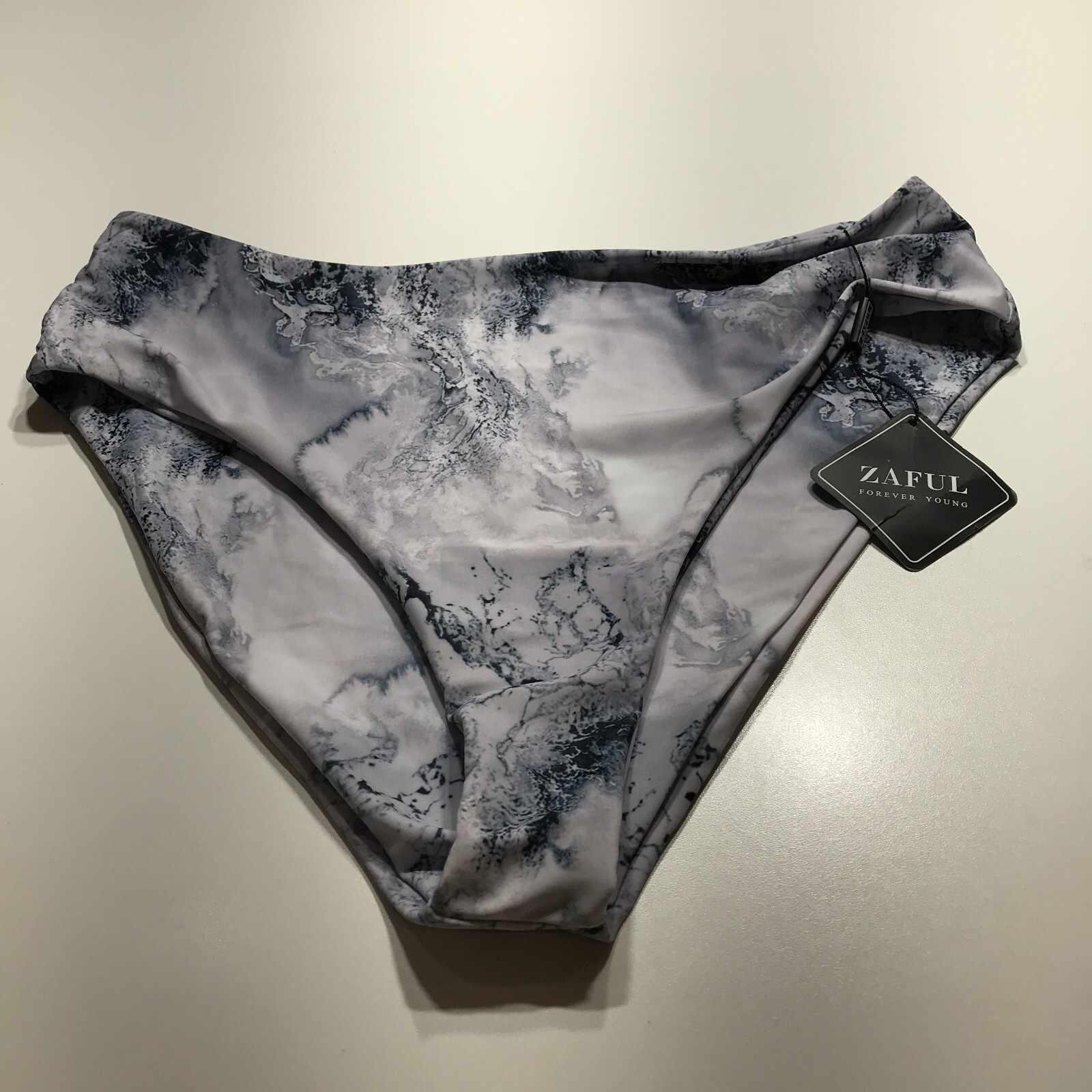 Zaful Swimsuit Bikini Bottoms Womens Size 2XL/12 Gray Marble Print Poly Spandex-image