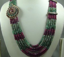 COLLANA MULTIPERLINE SMERALDO RUBINO 521 ct naturale design vittoriano ciondolo