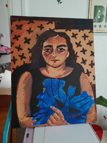 Retrato de mujer italiana con máscara. Pintura Original Acrílico sobre Lienzo 22x28 - Imagen 4 de 10