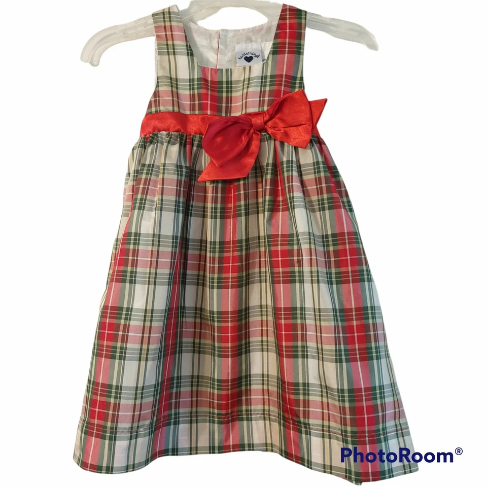 ☀️Hartstrings A Line Plaid Jumper Dress sz 4T Red Green Ivory Sleeveless Holiday - Image 2 of 3