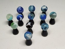 Vintage Blue Green White Swirl Agate Colored Akro Shooter Marbles LOT