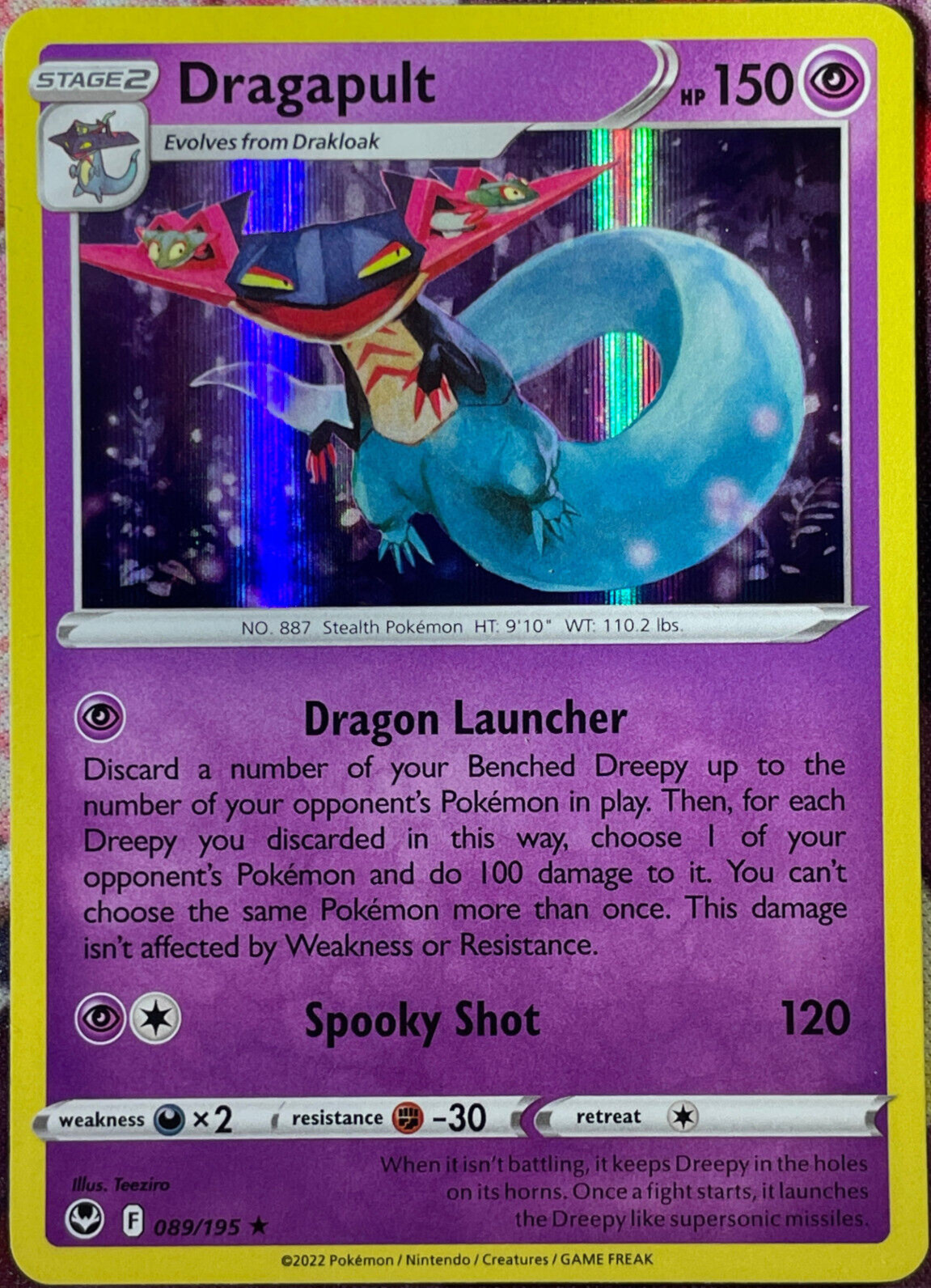 Dragapult Holo Rare - 089/195 - Silver Tempest Pokemon 2022