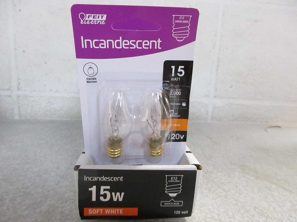 Feit Electric 15-Watt C7 E12 Candelabra Dimmable Candle Warmer Light Bulb 24PK - Image 3 of 4