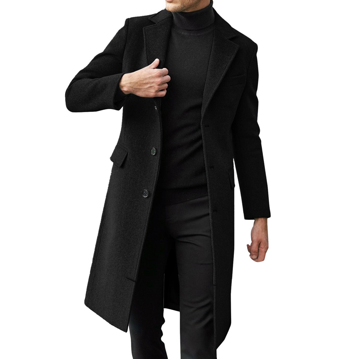 Herringbone Wool Blend Coat Men Long Overcoat Singal Herringbone Wool Blend Coat Men Long Overcoat Singal