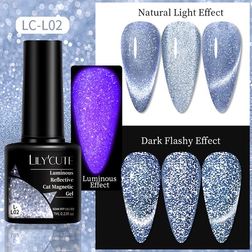 LILYCUTE 7ml UV Gel Nail Polish Pink Blue Purple Glitter Soak Off Gel Varnish - Picture 178 of 230