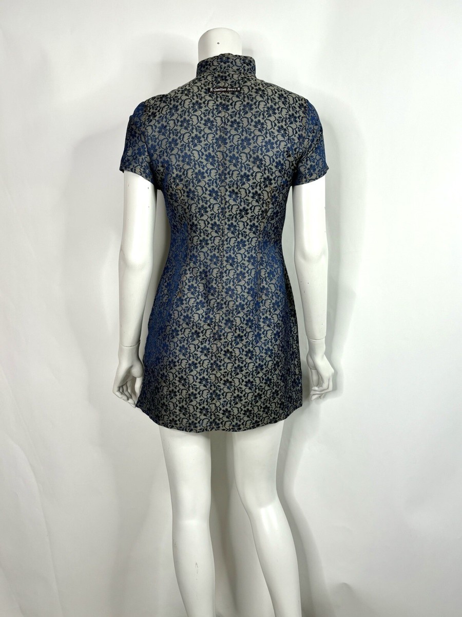 Vtg Jean Paul Gaultier Jean's Blue Floral Side Slit Qipao