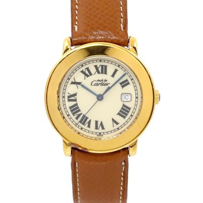 Cartier mut de Cartier ブラウンレザーベルト Cartier Must de Cartier Quartz Vendome 18K Plaque Leather