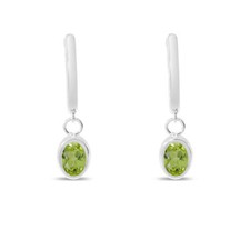 14K White Gold Oval Peridot Dangle Birthstone Huggie Earrings