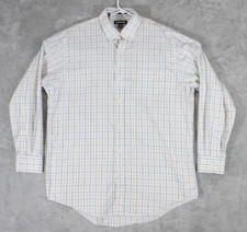 Lands End Shirt Men's 17-34 Button Up Long Sleeve Non Iron Yellow Plaid Casual