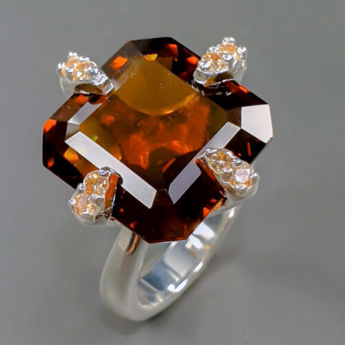 22 ct  Not Enhanced Cognac Quartz Ring 925 Sterling Silver Size 8 /R317950 - Picture 1 of 8