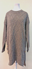 Davi & Dani SZ M Wool Blend Yours Truly Gray Cabled Sweater Dress Buttons 0321
