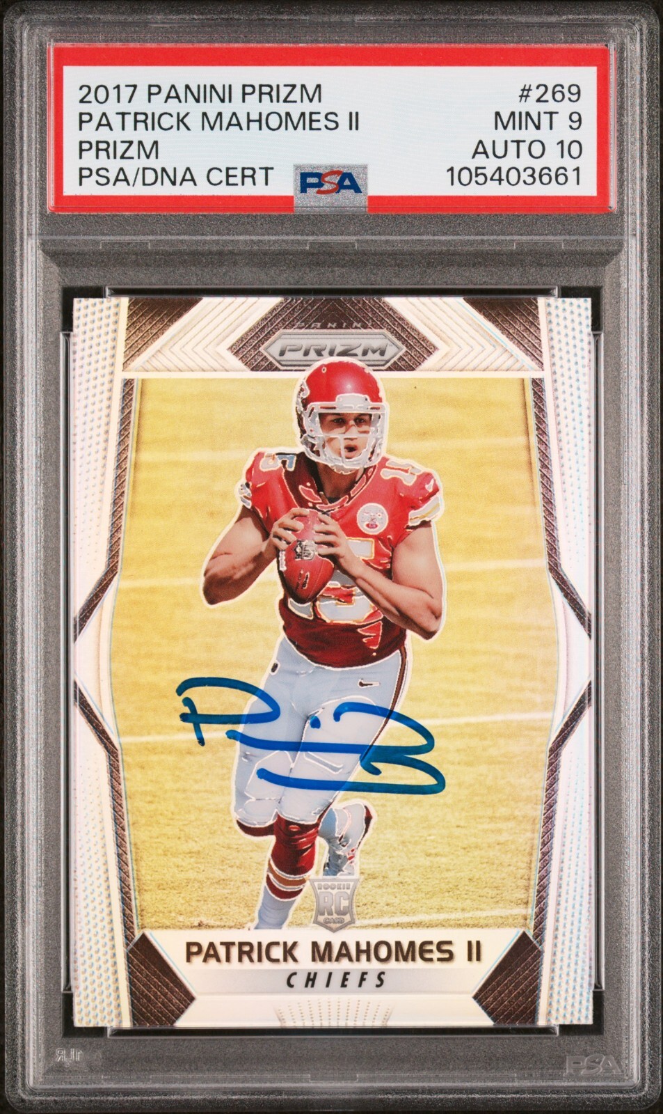 PATRICK MAHOMES SIGNED 2017 PANINI PRIZM ROOKIE RC #269 PSA 9 AUTO 10