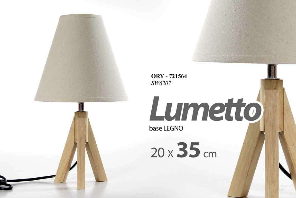 LAMPADA LUMETTO ABAT JOUR TAVOLO COMODINO SCRIVANIA BASE LEGNO TREPIEDE 35 CM