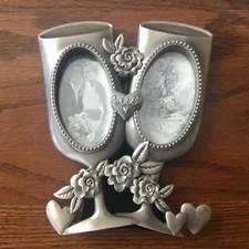 FETCO Dual Picture Frame Wedding US Champagne Glasses PEWTER 2x3” Photo A18