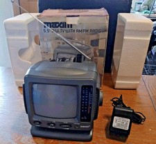 Vintage Maxim 5.5 Inch B&W TV,  Am/Fm Radio Portable Retro TV Set Working Boxed
