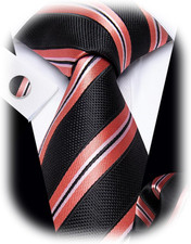 Men Silk Striped Tie Set Pocket Square Cufflinks Formal Wedding Business 59in
