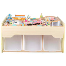 63PC Wooden Train Set with Table, Yellow