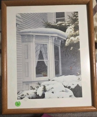  John Furches Signed Etching Print A Winter Place Cardinal Snow Scene Framed