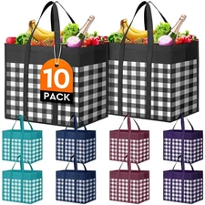 Reusable Grocery Shopping Bags 10 Pack Large Foldable Tote Bags Bulk Long Han...