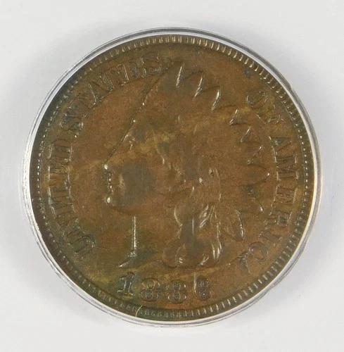 1886 1c Indian Head Copper Penny Cent ANACS VF20 **Type 2-Feather to CA**