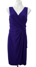 Chaps Sleeveless V-Neck Faux Wrap Dress Purple L