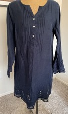 Malvin I Love Linen Women’s Eyelet Dress Size L Navy Preppy Coastal Classic Boho