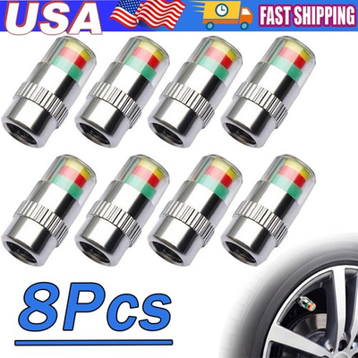 #ad 8x Car Tire Pressure Monitor Valve Stem Caps Sensor Indicator 3 Color Eye Alert $5.88