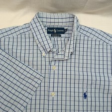 Ralph Lauren Men's Size XL Classic Fit Blue Plaid Short Sleeve Button Down Shirt