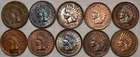 10x AU-UNC Indian Head Cent, 1863, 1883, 1899, 1901, 1903, 1904, 1905, 06, 07 09