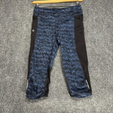 Athleta Stash Pocket Pants Womens Small Blue Black Zip Back Pocket Reflective